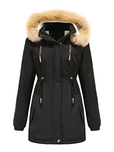 Easyoyo Casacos de inverno femininos sólidos e quentes com capuz, jaqueta grossa e acolchoada, casaco com capuz