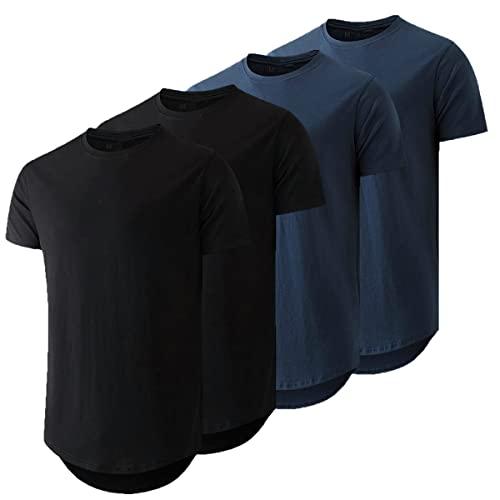 Kit 4 Camisetas Masculina Long Line Cotton Oversize by ZAROC (GG, 2X PRETAS/2X MARINHO)