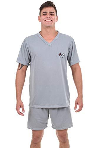 Pijama 4 Estações Curto Masculino Fechado Verão (M, Cinza)