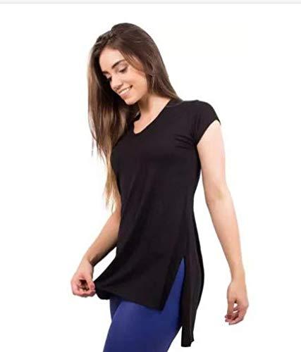 Blusa Feminina Sobre Legging Longa Tapa Bumbum Fitness Liso Camisa (G, preto)