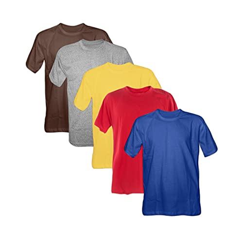 Kit 5 Camisetas 100% Algodão (MARROM, MESCLA, CANARIO, VERMELHO, ROYAL, G)