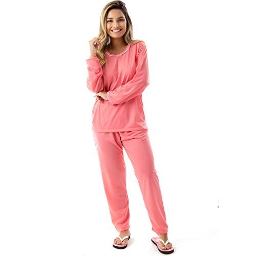 Pijama Confortavel Longo em Malha Suave Lisa | Feminino 177 Cor:Laranja;Tamanho:P
