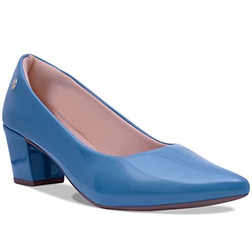 Sapato Scarpin Feminino Social Verniz Salto Baixo A2.11 A Cor:Azul;Tamanho:34;Genero:Feminino