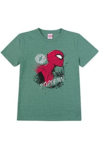 Camiseta Manga Curta Homem Aranha, Juvenil Meninos, Marvel, Verde Militar, 14