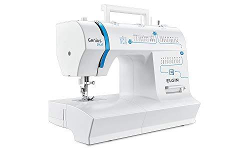 Maquina de Costura Genius Plus, Portátil, Versátil, Elgin, Branco/Azul - 220V