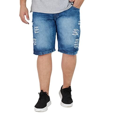 Bermuda Plus Size Jeans Rasgada Masculina Skinny Premium Destroyed (52, Marmorizado)