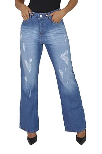 Calça Jeans Wide Leg Moda Feminina Premium Pantalona (38, Jeans Médio)