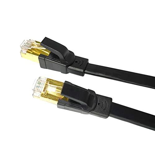 Moniss Cat 8 Ethernet Cable Flat Internet Network Cable 28AWG Cobre sem oxigênio 40 Gbps Alta velocidade 2000 MHz Largura de banda, preto 10 m