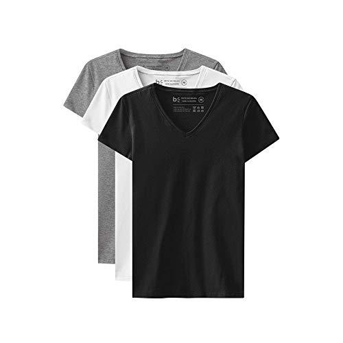 Kit 3 Camiseta Básica Gola V basicamente. Masculino Branco/Preto/Mescla P