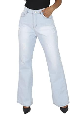 Calça Jeans Wide Leg Moda Feminina Premium Pantalona (48, Jeans Claro)