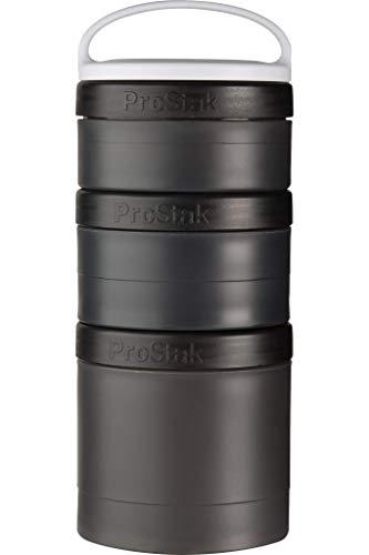 BlenderBottle ProStak Pacote com 3 frascos de armazenamento Twist n' Lock com alça removível, preto