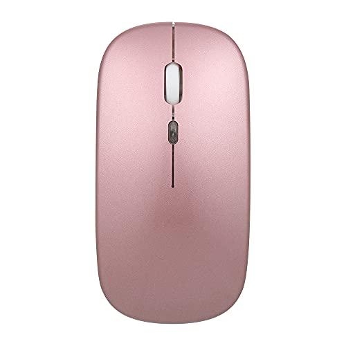 Miaoqian Mouse fino sem fio 2.4G sem ruído, 3 DPI ajustável, 7 cores, luz respiratória, mouse recarregável para computador laptop, ouro rosa