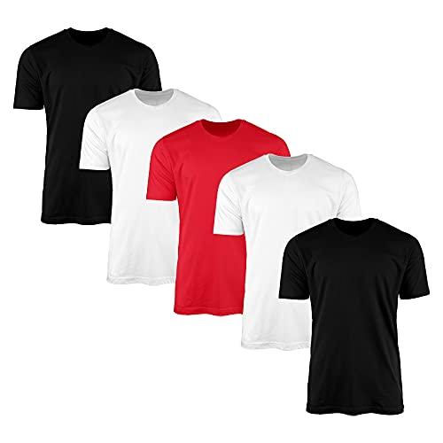 Kit 5 Camisetas Masculina Lisas Algodão 30.1 Básica (2 Preto, 2 Branco, 1 Vermelho, G)