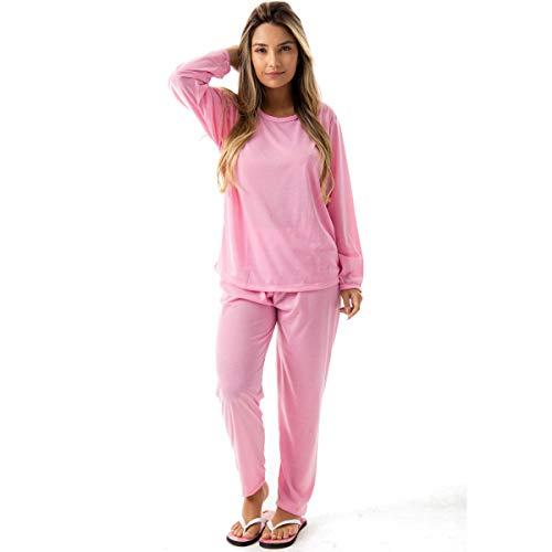 Pijama Confortavel Longo em Malha Suave Lisa | Feminino 177 Cor:Rosa;Tamanho:P