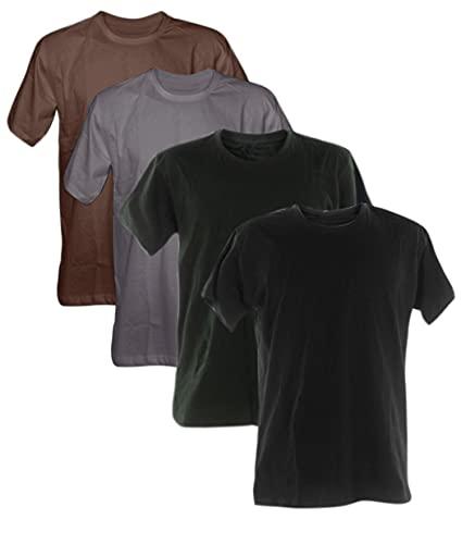 Kit 4 Camisetas 100% Algodão 30.1 Penteadas (Marrom, Cinza Chumbo, Verde Musgo, Preto, GG)