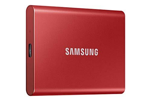 SSD portátil SAMSUNG T7 de 500 GB - até 1050 MB/s - USB 3.2 Unidade de estado sólido externo, vermelho (MU-PC500R/AM)