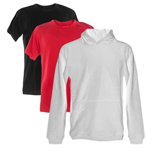 Kit Moletom com Capuz e Duas Camisetas (G, Moletom Branco, Camiseta Preta e Vermelha)