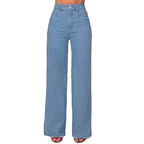 Calça Jeans Feminina Wide Leg Cintura Alta Denim (Azul Claro, 36)