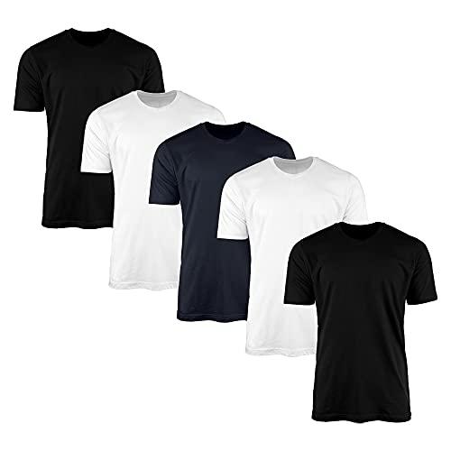 Kit 5 Camisetas Masculina Lisas Algodão 30.1 Básica (2 Preto, 2 Branco, 1 Marinho, GG)