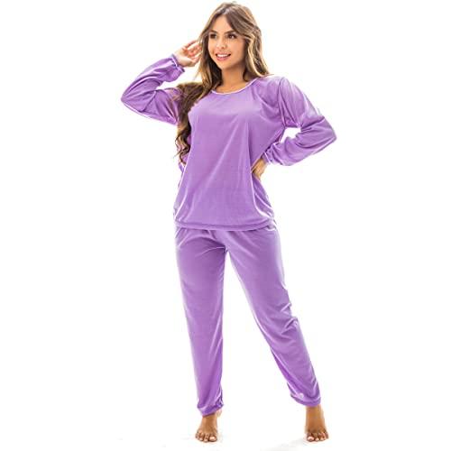 Pijama Confortavel Longo em Malha Suave Lisa | Feminino 177 Cor:Roxo;Tamanho:P