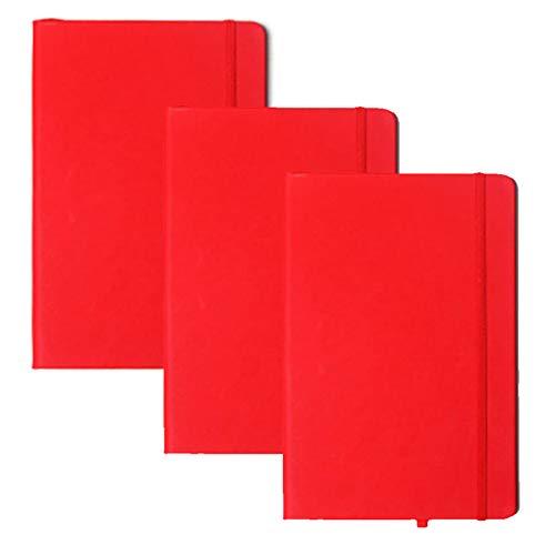 Domary 3 unidades de couro sintético A6 diário escrita caderno elástico papel forrado material de escritório escolar (vermelho)
