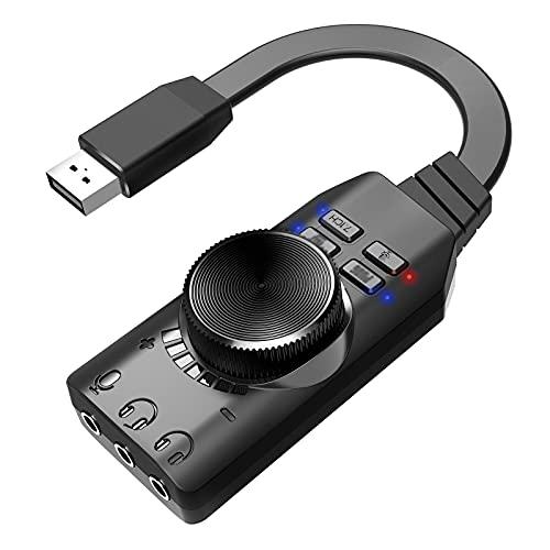 Staright GS3 USB 2.0 Placa de Som Externa Adaptador de Placa de Som Virtual 7.1 Canal Plug and Play com Fones de Ouvido Conectores de Microfone Controle de Mute Mic Games Versão de Atualização