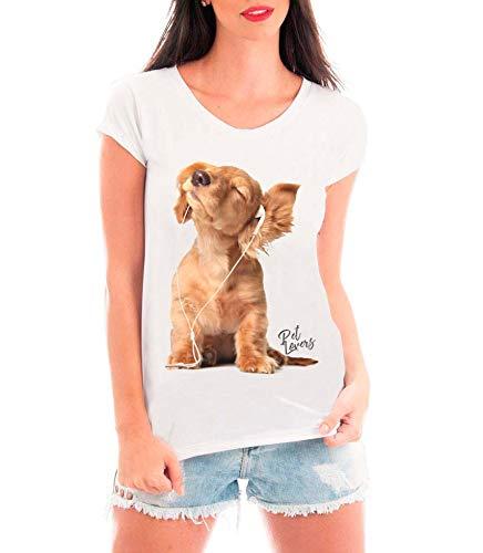 Camiseta Blusa T shirt Bata Criativa Urbana Dog Cachorro Fones Música Pet Lovers Branco G