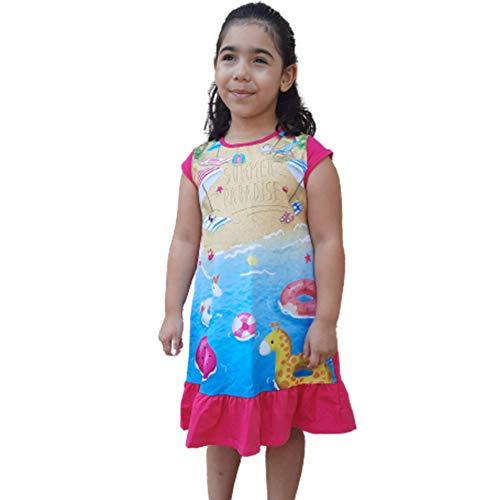 Vestido Infantil Menina Estampado Malha Casual Dia Dia Manga Curta Boca Grande (06)