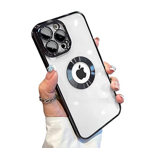 Capa com logotipo para iPhone 12/13 11 Pro Max, com protetor de lente de câmera, revestimento ultrafino macio e fino transparente para mulheres e homens, para iPhone 13 11 12 Pro Max capa de telefone (Iphone13proMax, preta)