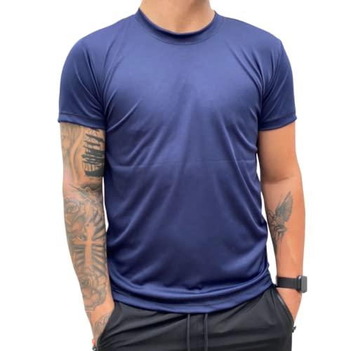 Camiseta Dry Fit Treino Masculina Academia Musculação Corrida 100% Poliéster (GG, Azul marinho)