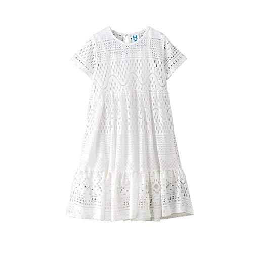 Vestido infantil para meninas de 8 a 15 anos de idade. Lindo vestido de renda floral para o verão, Branco, 11-12