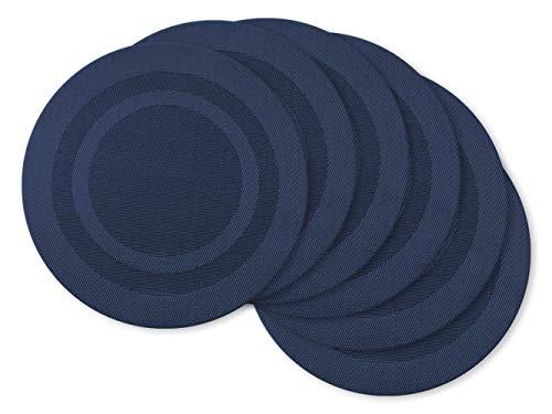 DII Conjunto de jogo americano redondo de PVC para uso interno/externo, 35 cm, azul náutico, 6 peças