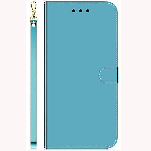 Capa carteira espelhada XYX para Xiaomi Redmi Note 9S/Note 9 Pro, capa protetora de couro de poliuretano com superfície espelhada, fecho magnético, compartimentos para cartão, suporte, alça de pulso, azul