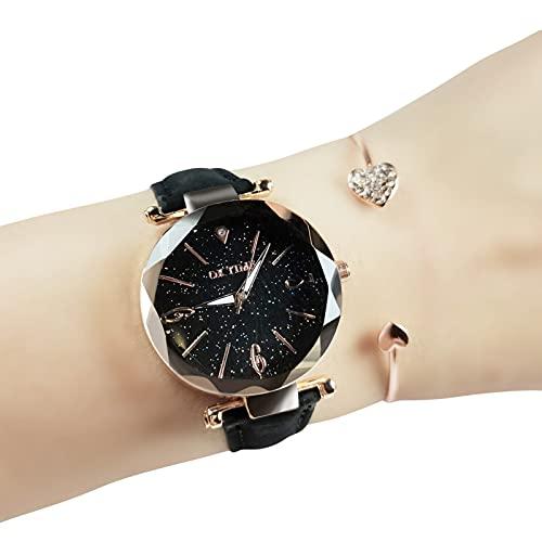 Moniss Conjunto de relógios femininos com pulseira moda com movimento de engrenagem luminosa e movimento retro de quartzo
