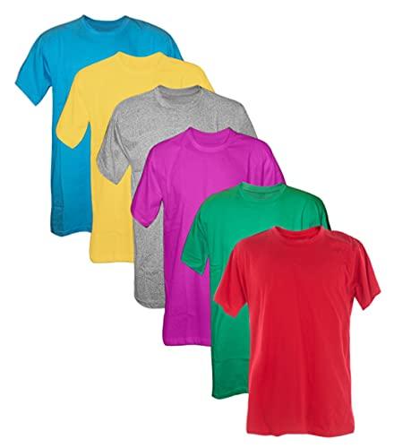 Kit 6 Camisetas 100% Algodão (Turquesa, Canario, Mescla, Pink, bandeira, Vermelho, G)