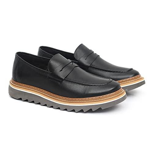 Sapato Oxford Masculino Loafer Tratorado Couro Liso cor:Preto;Tamanho:40