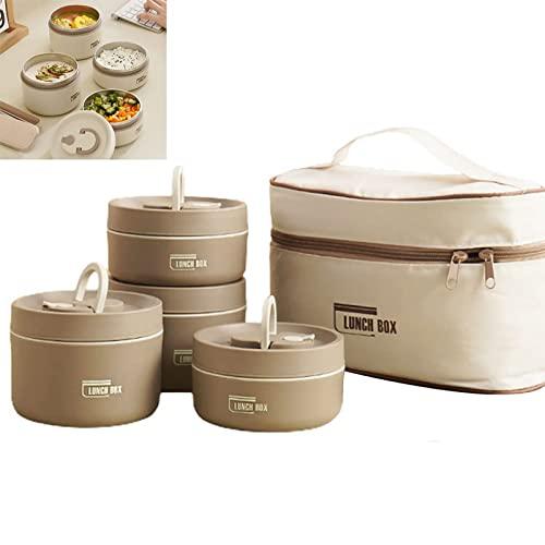 Portable Insulated Lunch Container Set, 2022 New Stackable Stainless Steel Food Container with Thermal Bag, Insulated Lunch Containers, Thermal Lunch Box Bento Box Set (Brown,4 Layer)