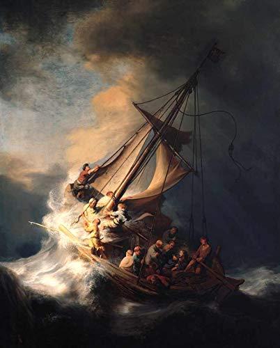 Cristo na Tempestade do Mar da Galiléia de Rembrandt - 75x93 - Tela Canvas Para Quadro