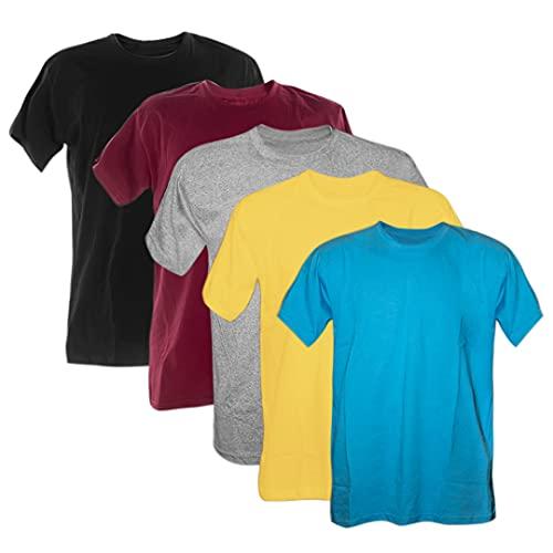 Kit 5 Camisetas Masculinas Básicas 100% Algodão Penteado (Preto, Vinho, Mescla, Canário, Turquesa, P)