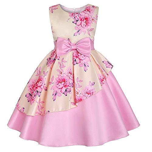 Houfung Vestido infantil de 3 a 9 anos com listras de flores para meninas, roupas infantis, vestido de princesa para festa de casamento, Rosa 10, 2T