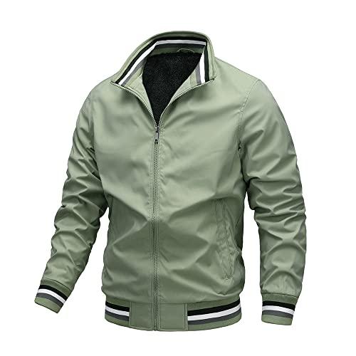 WSLCN Jaqueta bomber masculina leve softshell corta-vento primavera outono casaco, Verde (forrado com lã), M