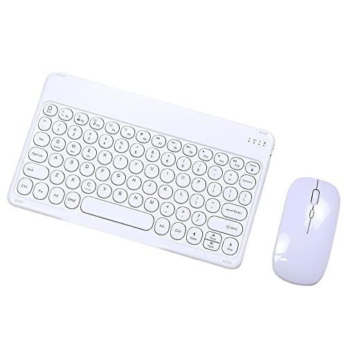 SZAMBIT Teclado Bluetooth e Combinação de Mouse,Conjunto de Teclado Sem Fio Portátil Compatível para iPad,Smartphone,Tablets,Teclado Ultra Slim 10inch,Presente de Adesivo (Estilo 2,branco)