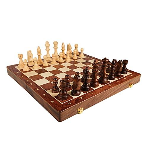 yeacher Conjunto de tabuleiro de xadrez de madeira Jogo de xadrez internacional de 15 polegadas Tabuleiro de xadrez dobrável com peças de xadrez artesanais e slots de armazenamento para crianças e adultos