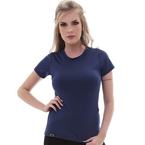 Camiseta UV Protection Feminina Manga Curta UV50+ Tecido Ice Dry Fit Secagem Rápida – GG Azul Marinho