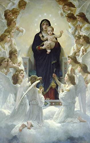 A Virgem e os Anjos de William Bouguereau - 60x95 - Tela Canvas Para Quadro