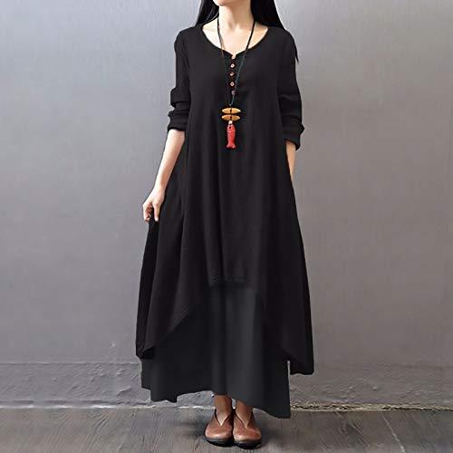 Domary Nova moda feminina casual vestido solto sólido boho longo de manga comprida vestido maxi