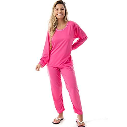 Pijama Confortavel Longo em Malha Suave Lisa | Feminino 177 Cor:Rosa Escuro;Tamanho:M