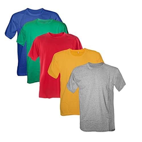 Kit 5 Camisetas Masculinas Básicas 100% Algodão Penteado (Royal, Bandeira, Vermelho, Ouro, Mescla, P)