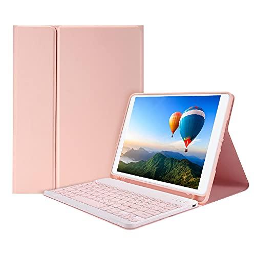 Miaoqian Capa de teclado BT removível com slot de caneta elástica compatível com iPad Pro 10.5 / Air3 10.5 2019 / iPad 10.2 2020 rosa