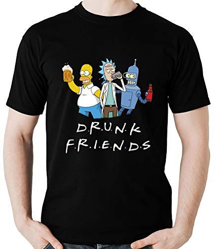 Camiseta Geek Drunk Friends Homer Rick Bender Parodia, Preto, Dragon Store